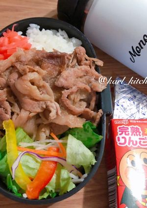 簡単豚丼野菜サラダ弁当覚書-レシピのメイン写真