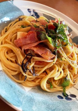 【お昼ご飯】トマトとベーコン和風塩パスタ-レシピのメイン写真