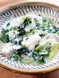 小松菜と豚肉の酒かす煮-レシピのメイン写真