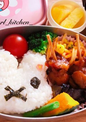 簡単うさきおにぎり焼鳥ナポリタン弁当-レシピのメイン写真