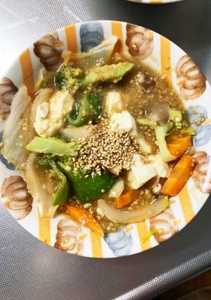 レンジ肉無豆腐コク旨甘辛炒め味野菜炒め-レシピのメイン写真