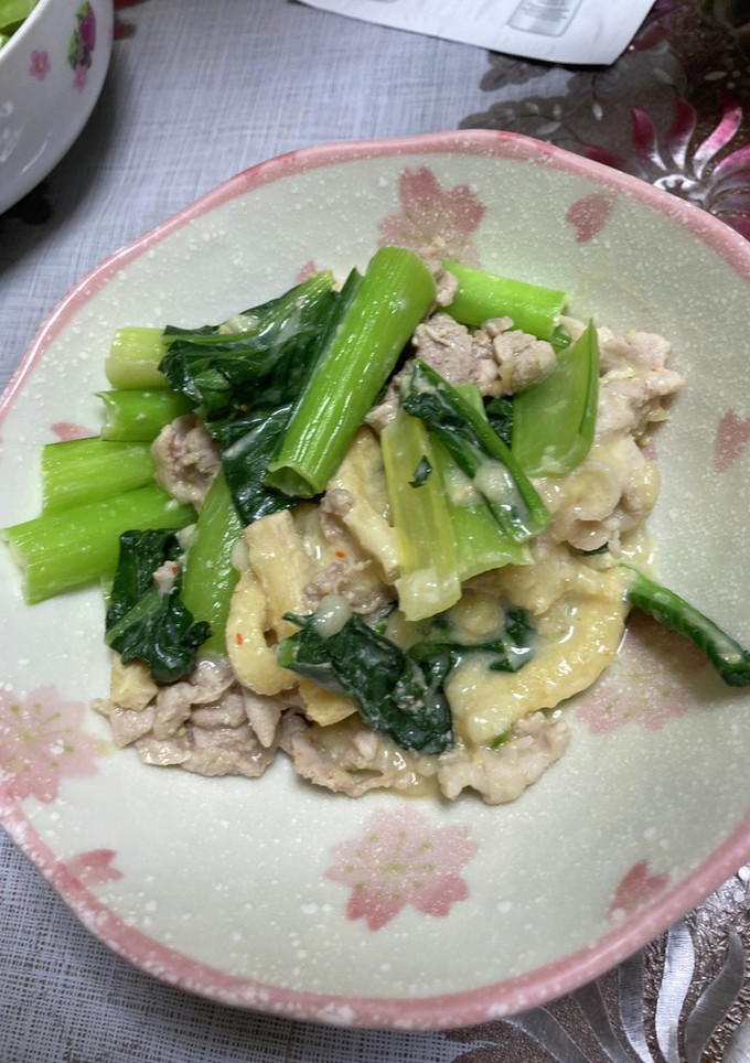 小松菜　油揚げ　豚　味噌マヨ　オガタ炒め-レシピのメイン写真