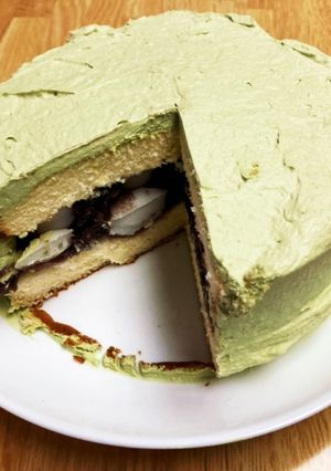 抹茶クリームとこし餡の和風ケーキ（息子作-レシピのメイン写真