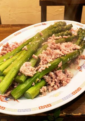 うまーい☆アスパラの豚ひき肉あんかけ-レシピのメイン写真