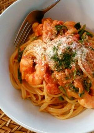 海老とほうれん草のトマトクリームパスタ-レシピのメイン写真