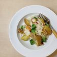 帆立とジャガイモのパスタ風ペペロンチーノ