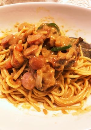 レトルトカレーでパスタ♡カレボナーラ？-レシピのメイン写真