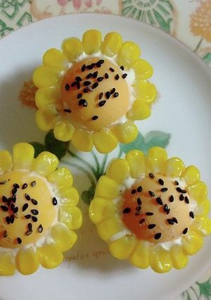 ＊ゆで卵とコーンでお花＊ヒマワリ風＊-レシピのメイン写真