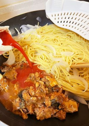 鯖缶とトマトのずぼらパスタ-レシピのメイン写真