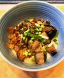 オートミールで簡単、茄子と豚肉の塩ダレ丼