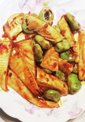 空豆とタケノコの豆板醤炒め-レシピのメイン写真