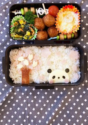 キャラ弁　パンダお花見弁当　桜の木版-レシピのメイン写真