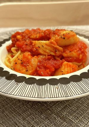 シーフードミックスのトマトパスタ-レシピのメイン写真