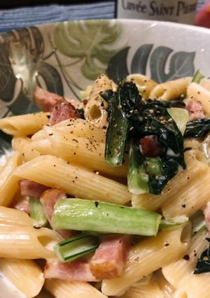 小松菜とベーコンのクリームパスタ-レシピのメイン写真