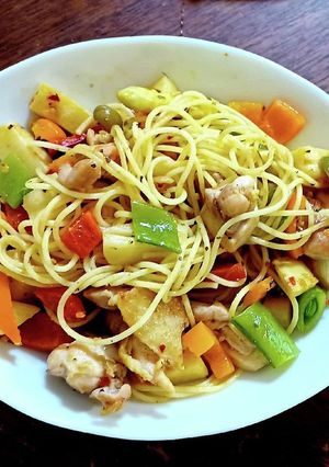 タケノコと鶏肉のカラフルパスタ-レシピのメイン写真