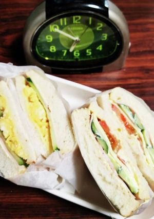 ☆朝のハムチーズ卵と野菜ハムチーズサンド-レシピのメイン写真