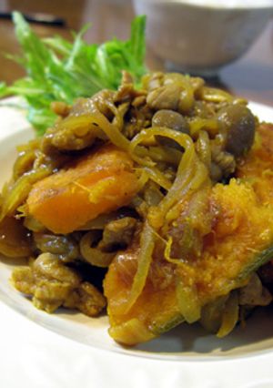 和風!豚・かぼちゃ・しめじのカレー炒め-レシピのメイン写真