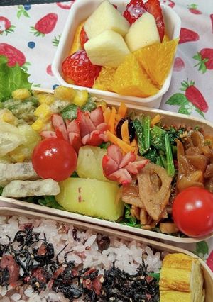 春の塾べんとう♪かき揚げ&焼肉☆(覚書)-レシピのメイン写真