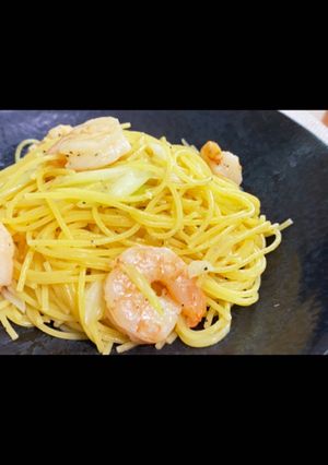 簡単！長ネギとエビのガーリックパスタ-レシピのメイン写真