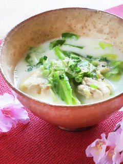 春キャベツと鶏肉の豆乳味噌スープ-レシピのメイン写真