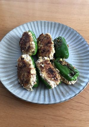 鯖缶豆腐バーグピーマン詰め-レシピのメイン写真