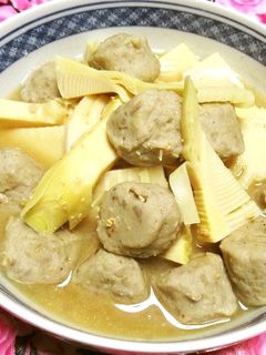 新タケノコとつみれのみそ味煮物-レシピのメイン写真