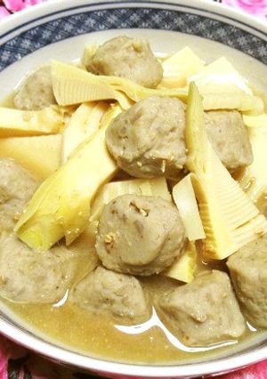 新タケノコとつみれのみそ味煮物-レシピのメイン写真