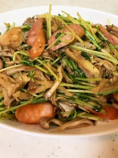 豆苗とキノコのポン酢炒め-レシピのメイン写真