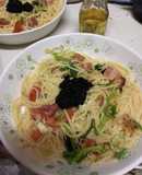 パスタ 生ハムとキャビアを添えて