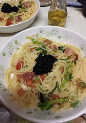 パスタ 生ハムとキャビアを添えて-レシピのメイン写真