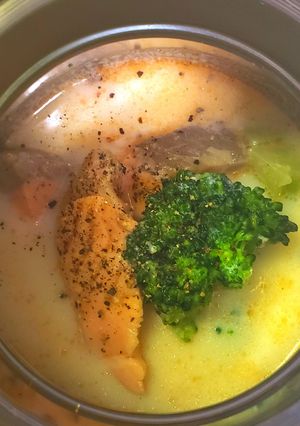 鮭と豆乳のクリームスープパスタ風-レシピのメイン写真