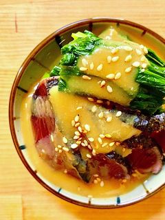 カツオのたたきとニラの酢味噌和え-レシピのメイン写真
