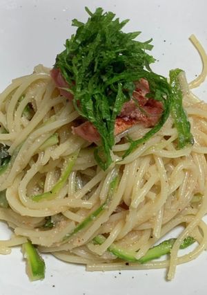 マカとアスパラと大葉の明太子パスタ-レシピのメイン写真