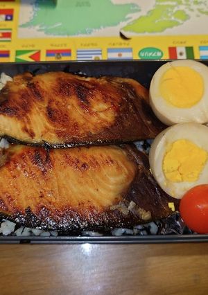 鰤西京焼煮卵スナップエンドウベーコン弁当-レシピのメイン写真