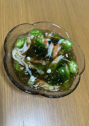 調味料ナシ！カニカマとオクラのもずく和え-レシピのメイン写真