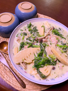 菜の花と新物筍と鶏ももの中華風クリーム煮-レシピのメイン写真