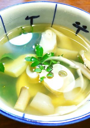 里芋の芽、筍、うこぎのお吸い物　魚醤使用-レシピのメイン写真