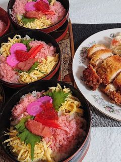 タラコチラシ寿司とむね肉シソ巻きフライ-レシピのメイン写真
