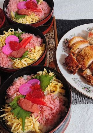 タラコチラシ寿司とむね肉シソ巻きフライ-レシピのメイン写真