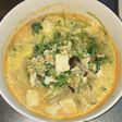 豆苗と豆腐の卵のピリ辛中華スープ