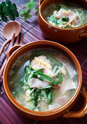 水菜とベーコンのふわたま中華スープ-レシピのメイン写真