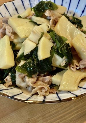 旬☆タケノコと豚肉とわかめの炒め煮-レシピのメイン写真