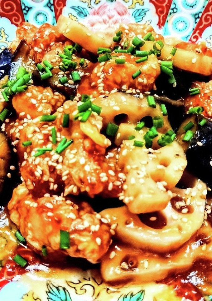【唐揚げリメイク】蓮根とナスの甘酢炒め-レシピのメイン写真