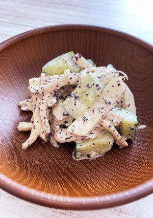 鶏胸肉と長芋のネバネバ赤しそマヨポン和え-レシピのメイン写真