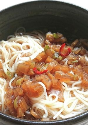 麻薬たまごの残りタレで温そうめん-レシピのメイン写真