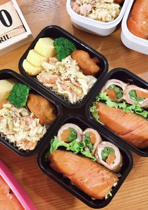 銀鮭と野菜の肉巻き弁当 22/4.20-レシピのメイン写真