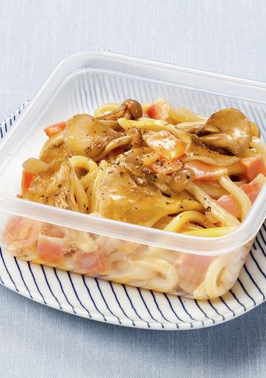 レンチンで！まいたけのカルボナーラうどん-レシピのメイン写真