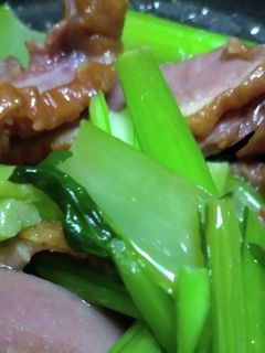 季節の葉野菜(蕪の葉)と鴨スモーク炒め-レシピのメイン写真