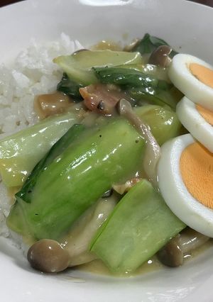 青梗菜とシメジのカルボナーラ丼☆-レシピのメイン写真