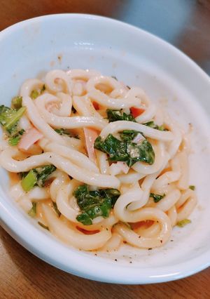 レンチン！ほうれん草のカルボナーラうどん-レシピのメイン写真